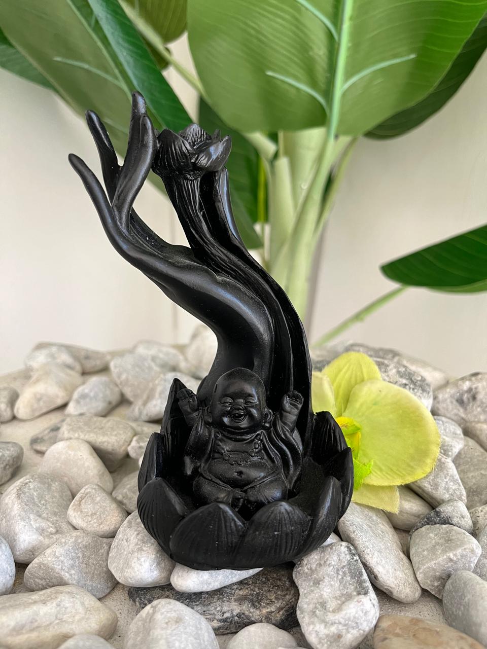 Zen Laughing Buddha with Lotus on hand Backflow Burner