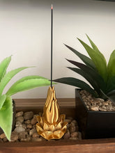 Load image into Gallery viewer, Zen Incense Burner, Golden Praying Hands With Lotus Base