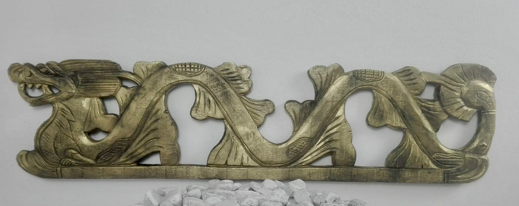 WOODEN CARVED DRAGON PANEL WALL HANGING