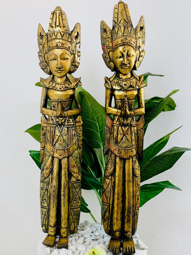 BALINESE RAM AND SITA COUPLE WOODEN CARVING FULL FIGURE - PAIR