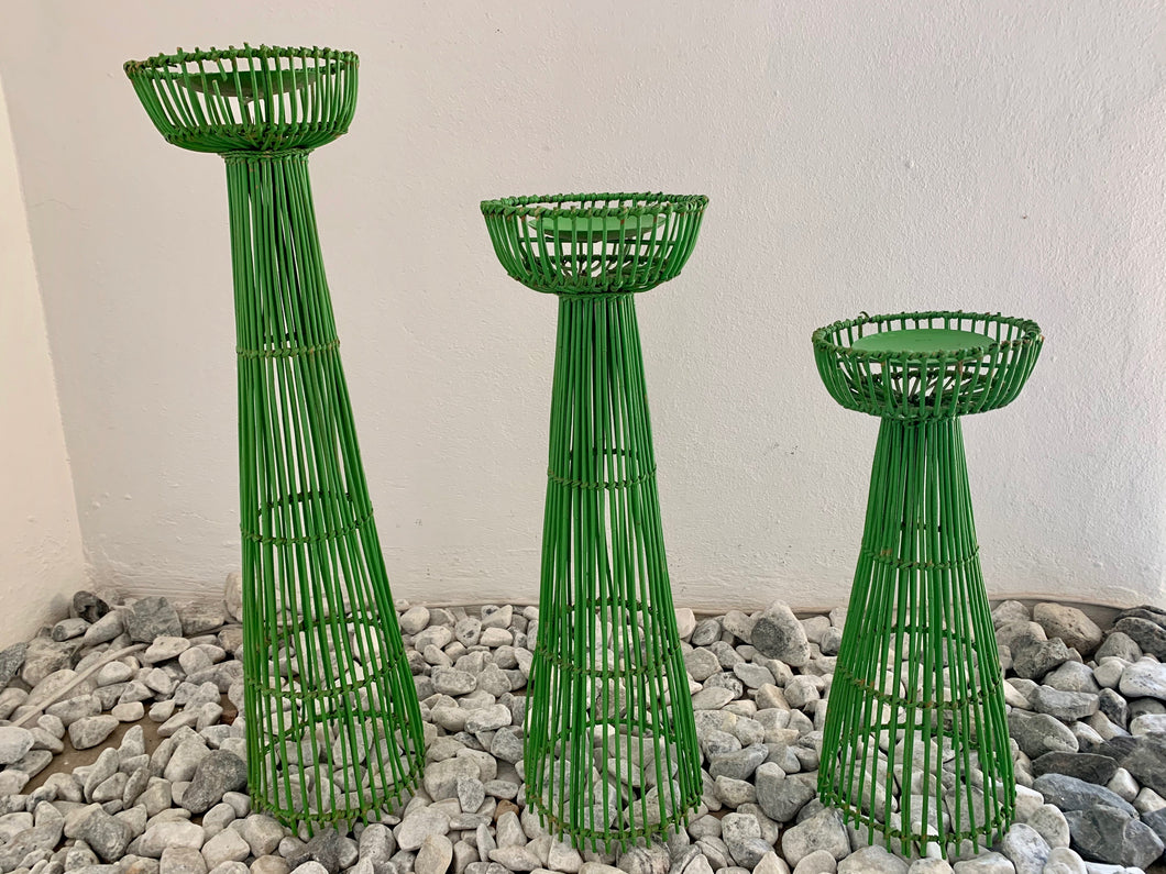 CANDLE HOLDER IN GREEN, SET OF 3 ( 40,50,60CM)