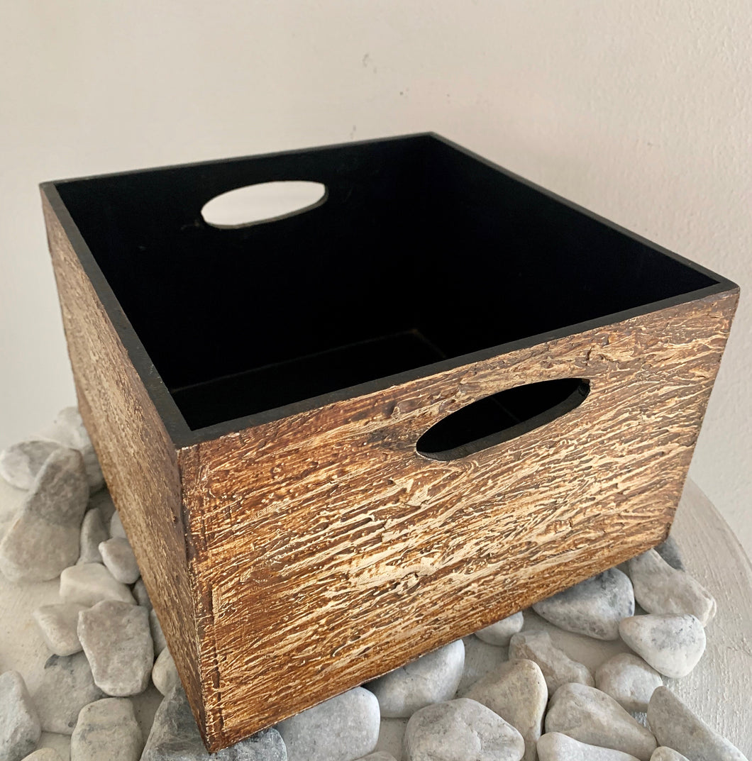 WOODEN CARVED BOX SQUARE WITH HANDLE