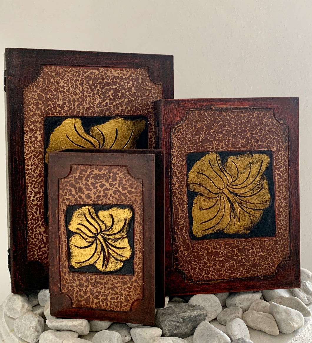 CARVED FLOWER BOOK BOXES SET OF 3