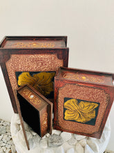 Load image into Gallery viewer, CARVED FLOWER BOOK BOXES SET OF 3